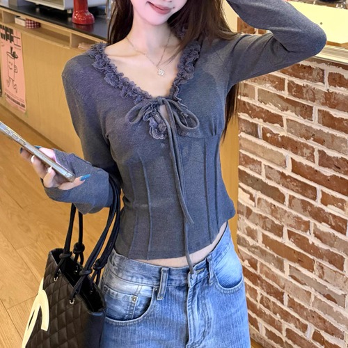 2色／フリルVネックリボンタックトップス ・74561