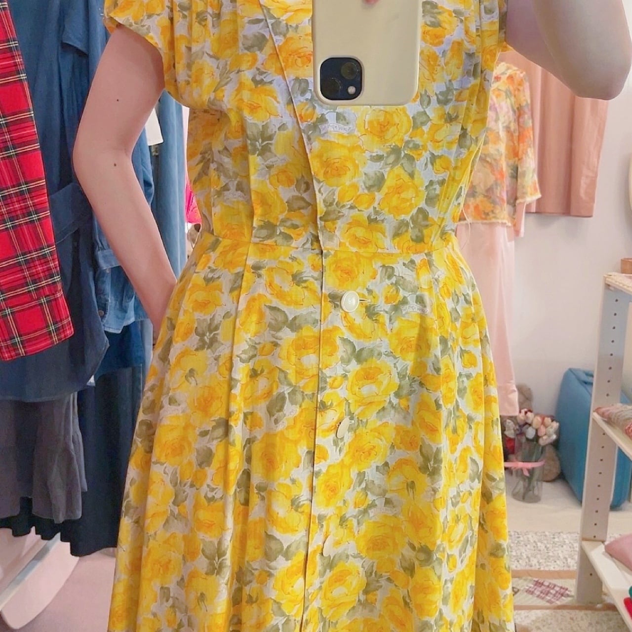 yellow rose white button one-piece