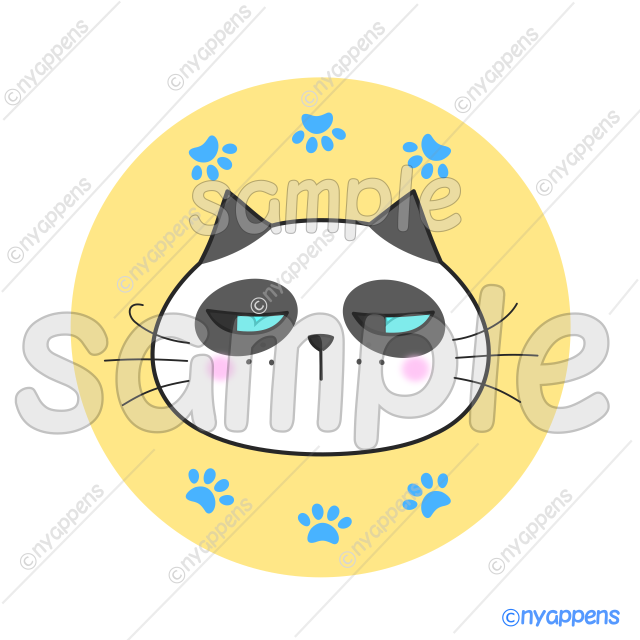 【商用利用OK】ヒゲまる猫イラスト(パンダ)シールやアイコン、素材に!