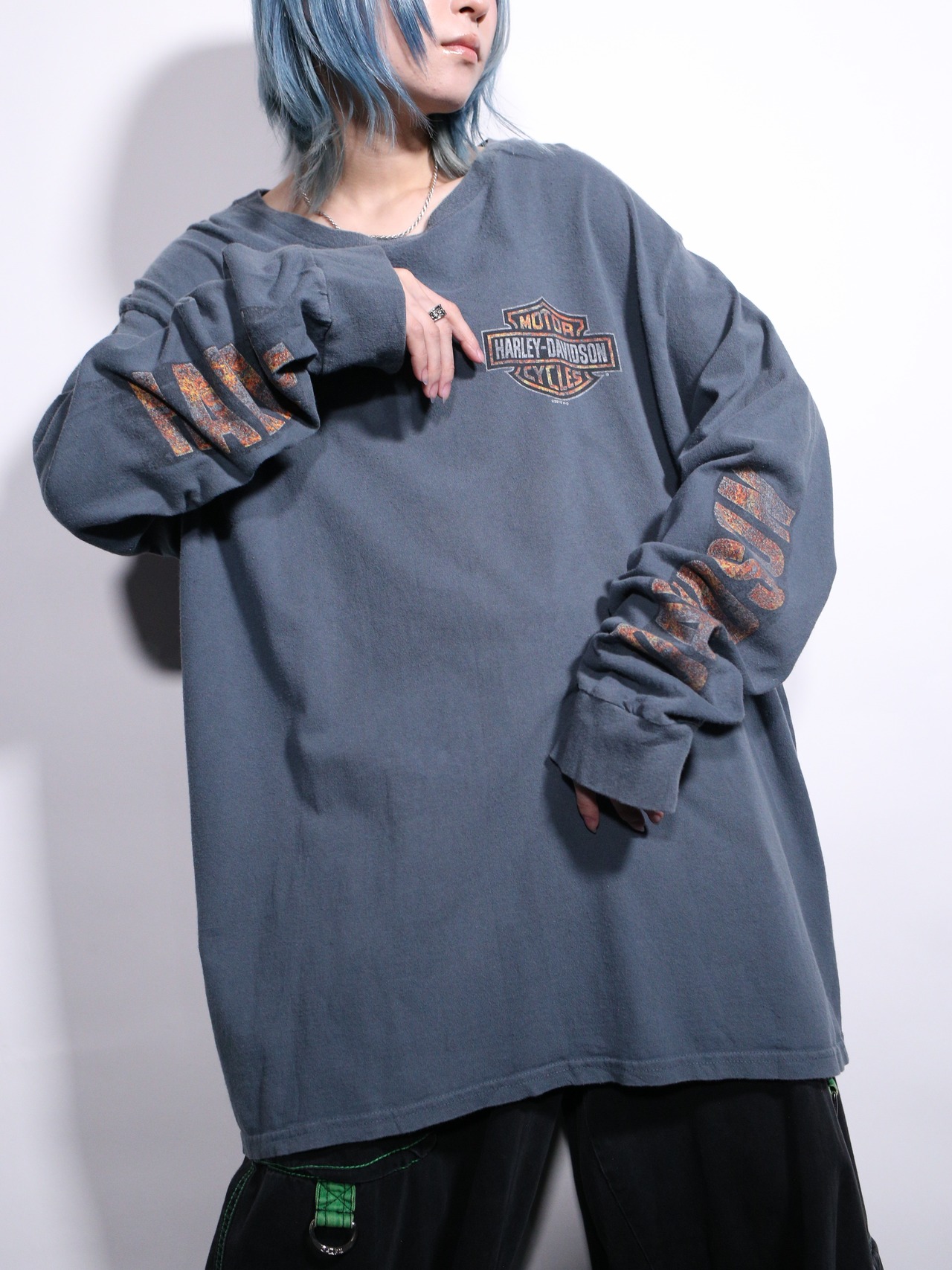 "HARKEY VIDSON" 360℃ print XXL over silhouette l/s tee - 2