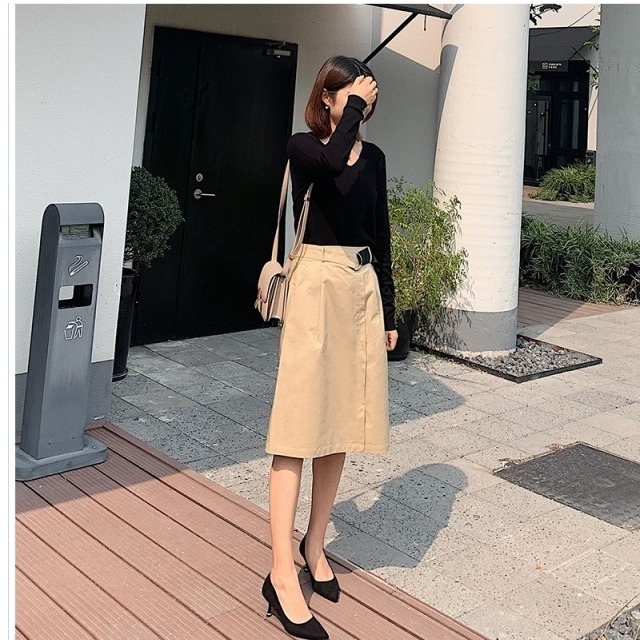 大人カジュアル レディース 春服 ウエストベルト ミモレスカート A  
