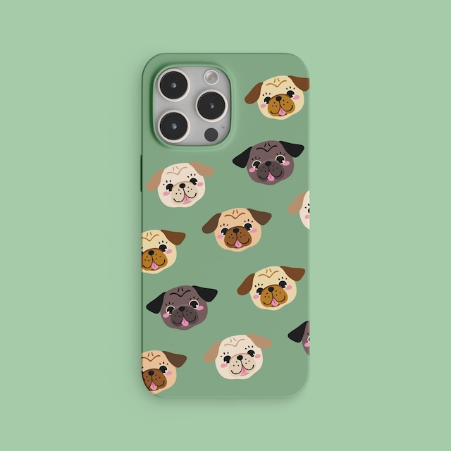 Phone case   -green pugs-   　　phn-90