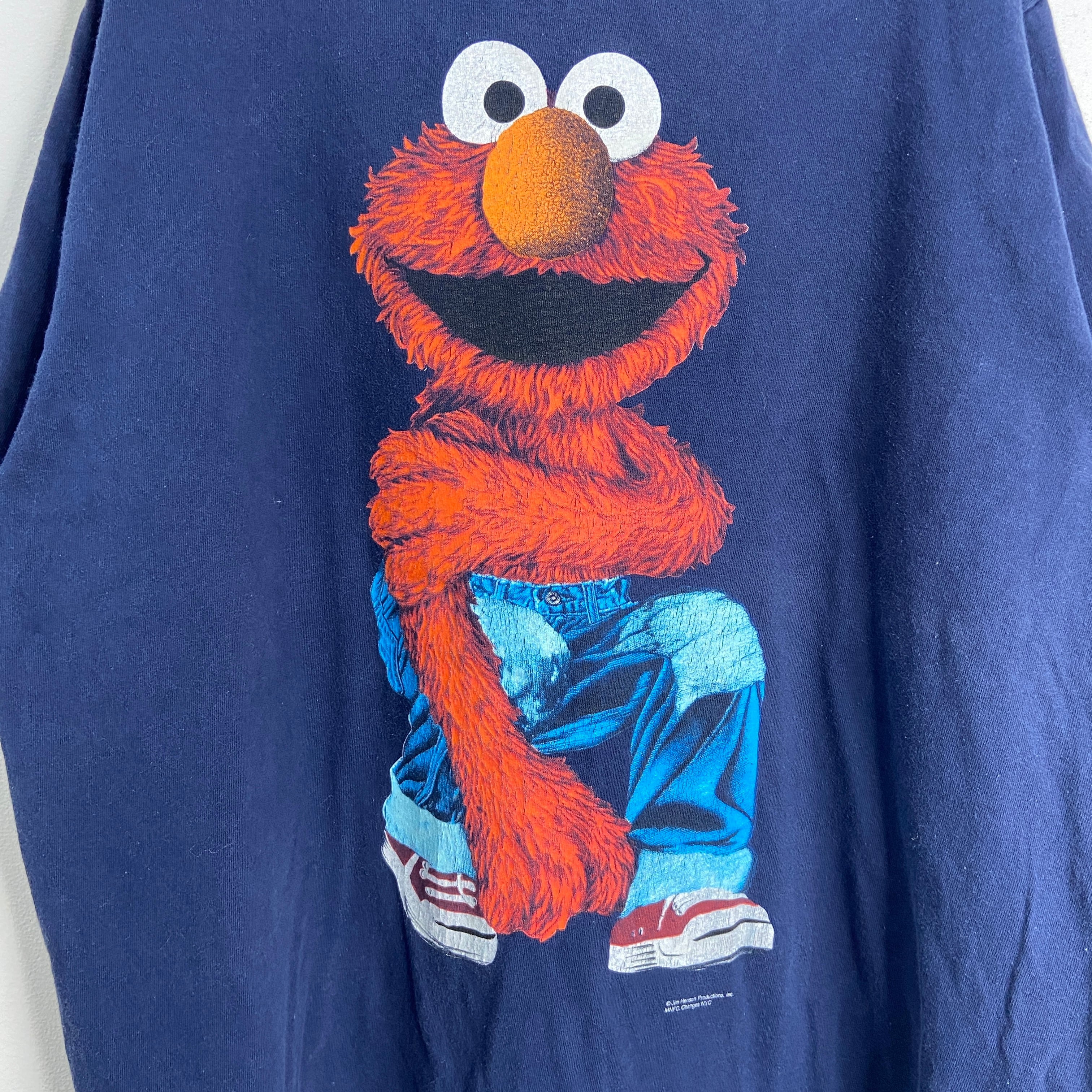 90s セサミストリート エルモTシャツ USA製 XL キャラT ネイビー 