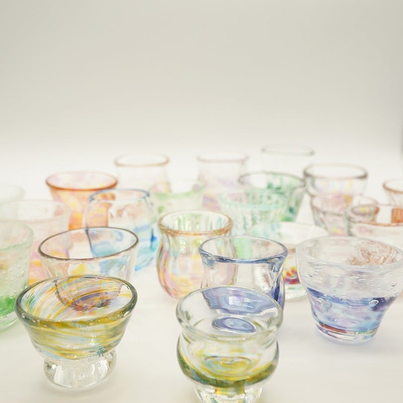 おちょこ(Q~X)【琉球ガラス工房 雫】