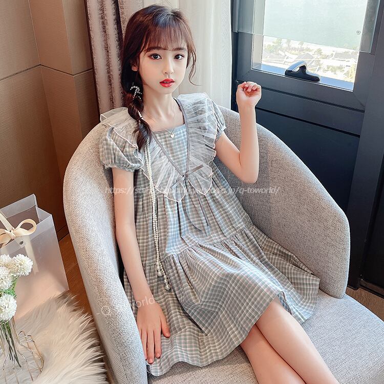 110 160 チェック柄 フリル ワンピース エレガント フリル かわいい 韓国子供服 女の子 韓国版 可愛い 子供服 キッズ Q Toworld キュートワールド 子供服