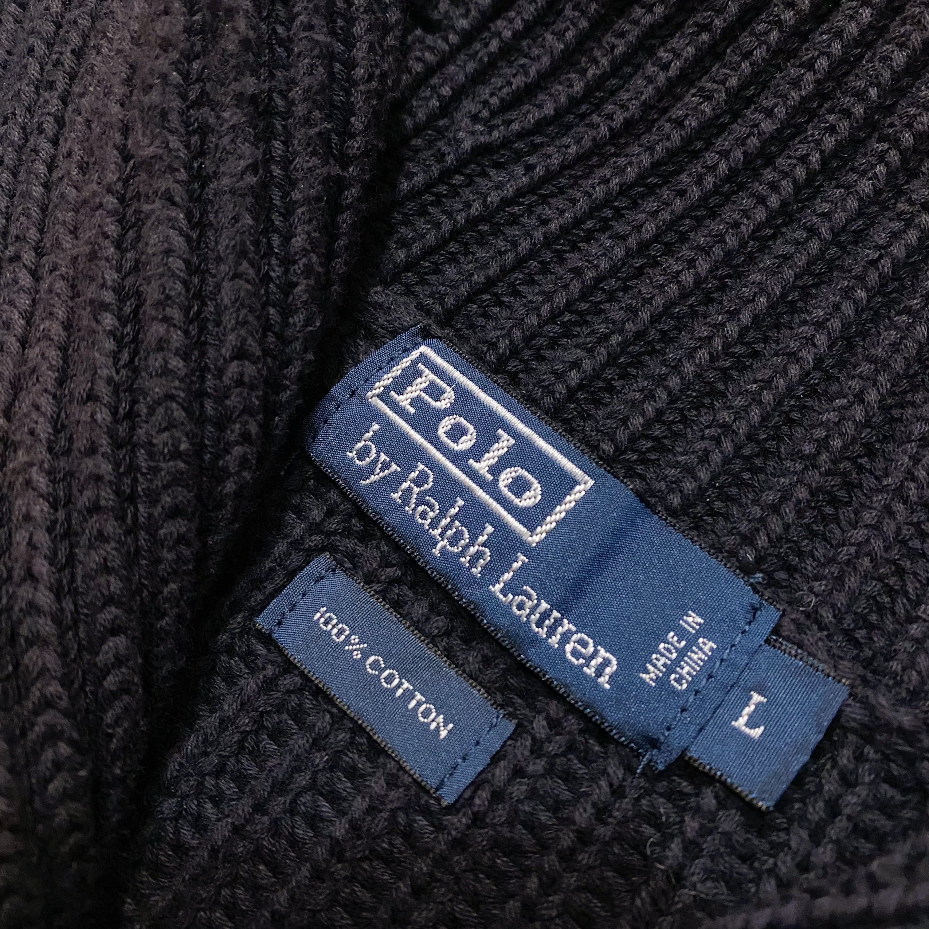 90's Polo Ralph Lauren Shawl Collar Knit L / ポロ ラルフローレン ショールカラー コットン ニット  セーター 古着 ヴィンテージ