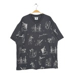 90s ジェームスサーバー オーケストラ総柄 メキシコ製 ヴィンテージ Tシャツ アートT イラスト ブラック サイズXL BZ0682
