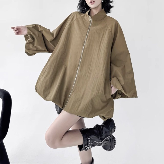 Stand collar balloon sleeve oversized jacket C1013