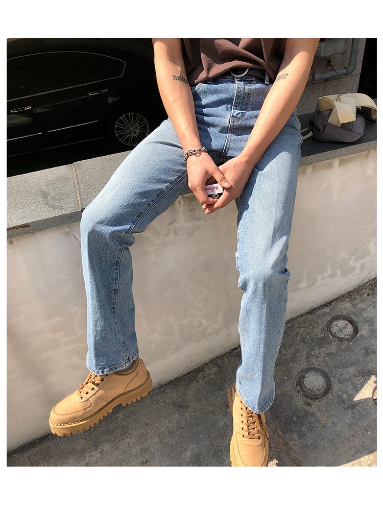 全1色 デニム パンツ ストレート カジュアル 無地 おしゃれ