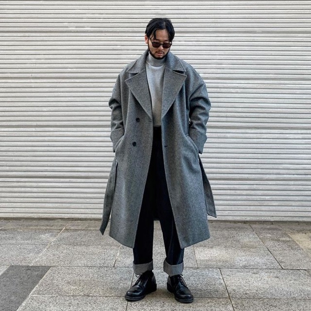 JIAOLANDI灰色ヘリンボーン柄チェスターコート