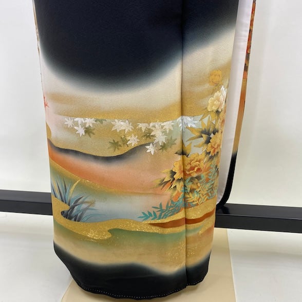 黒留袖 牡丹 紅葉 竹 五三桐紋 桐 結婚式 着物 結婚式着物 裄68.5cm L