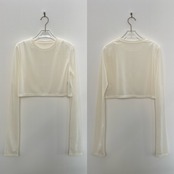 crew neck tulle sheer short tops/offwhite