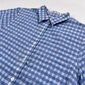 美品 Mademoiselle NON NON マドモアゼルノンノン チェック シアサッカー 半袖シャツ サイズ 38 M /水色ブルー×ホワイト