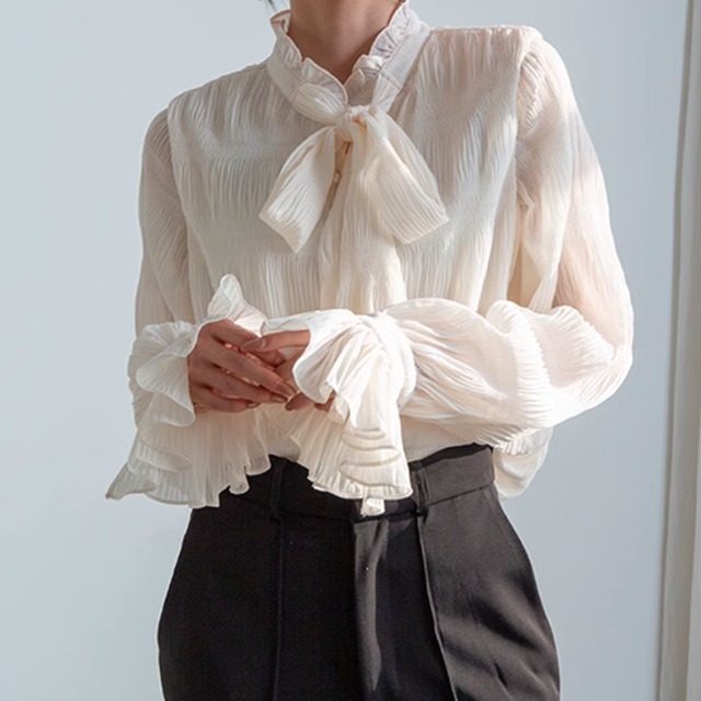 Frill sleeve bow tie blouse A803