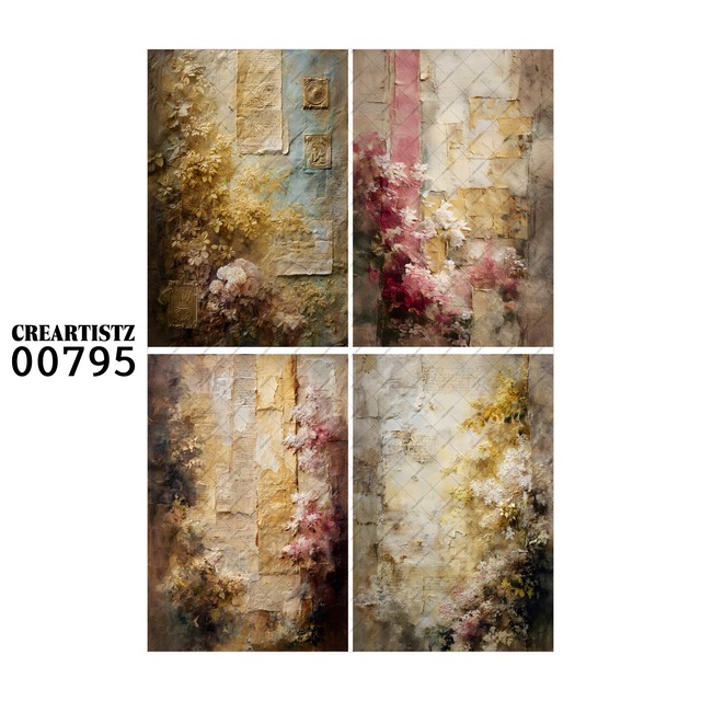 00795 背景 コラージュ素材 オリジナル 12枚セット (4種類×3枚) ペーパー/ステッカー CREARTISTZ