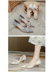 【0298】Pearl Ribbon Satin Pumps Shoes