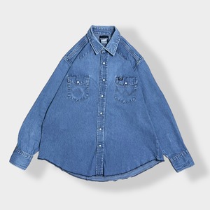 【Wrangler】ウエスタンデニムシャツ デニムシャツ ウエスタンシャツ ショルダーヨーク フラップポケット XL相当 ビッグシルエット ラングラー 胸パッチ 雰囲気  us古着