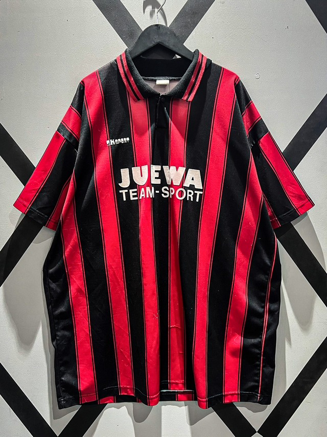 【X VINTAGE】Red x Black Coloring Stripe Pattern Loose S/S Football Game Shirt