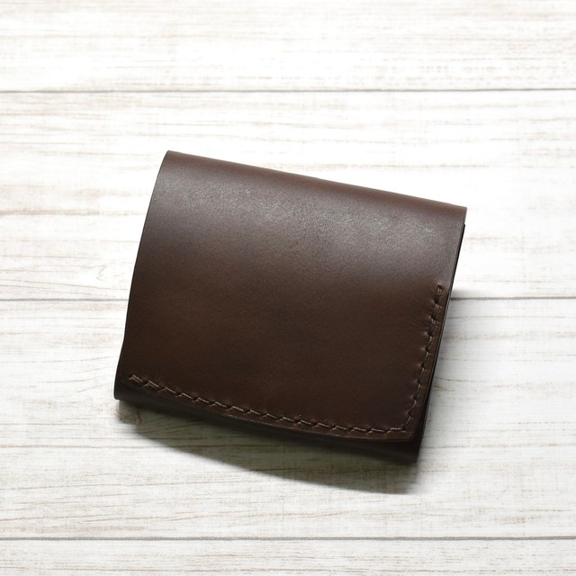 お札を折らずにしまえる３カード薄型ミニウォレット ダークブラウン イタリアンレザー Tokddict Leather Studio Base店