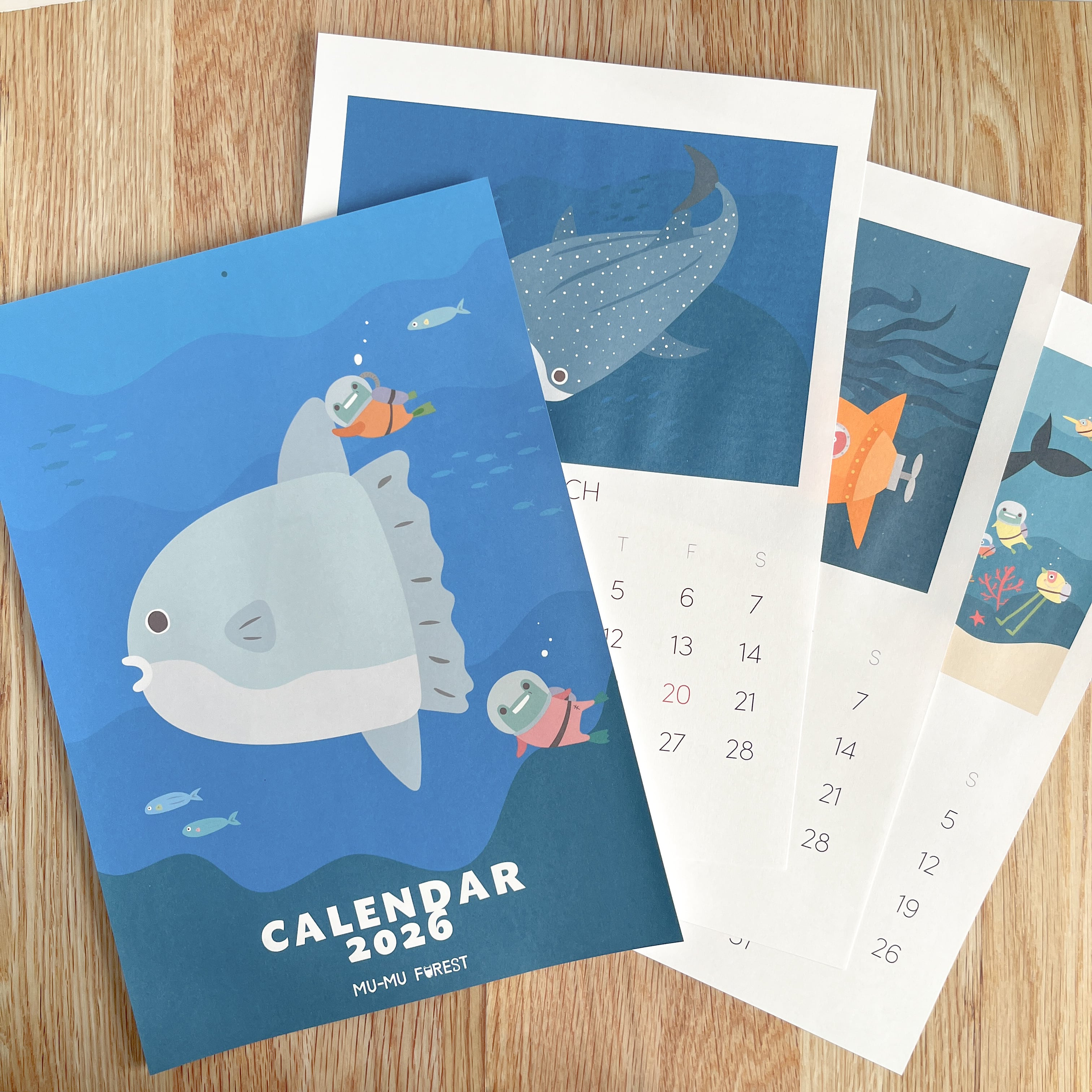 2026年】 海のいきものの壁掛けカレンダー【A4サイズ】 | ムームー