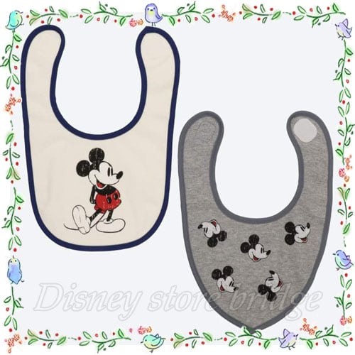 ミッキー ベビースタイ2枚セット ホワイト グレー パーク限定 東京 ディズニー ランド シー よだれ掛け マジックテープ ベビーグッズ エプロン 赤ちゃん用品