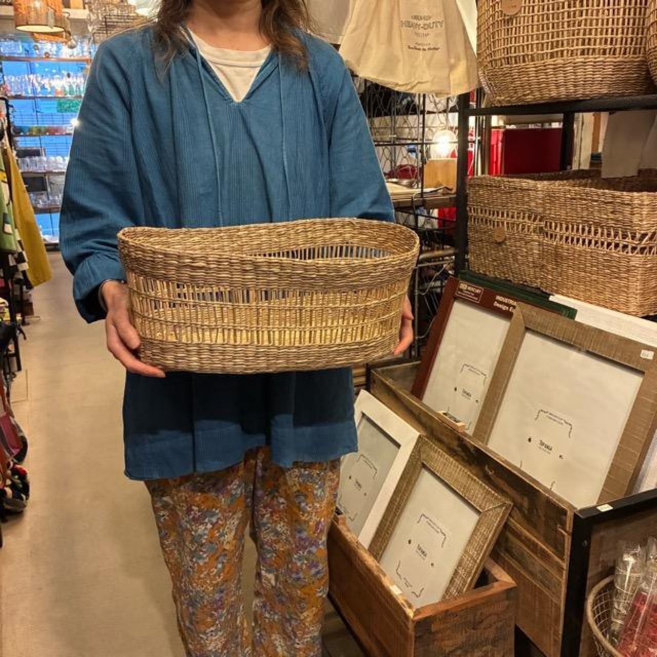 Vietnam Seagrass oval basket L　ベトナム　シーグラスオーバルバスケット L　家具　インテリア　収納　小物入れ　バスケット　水草　カゴ
