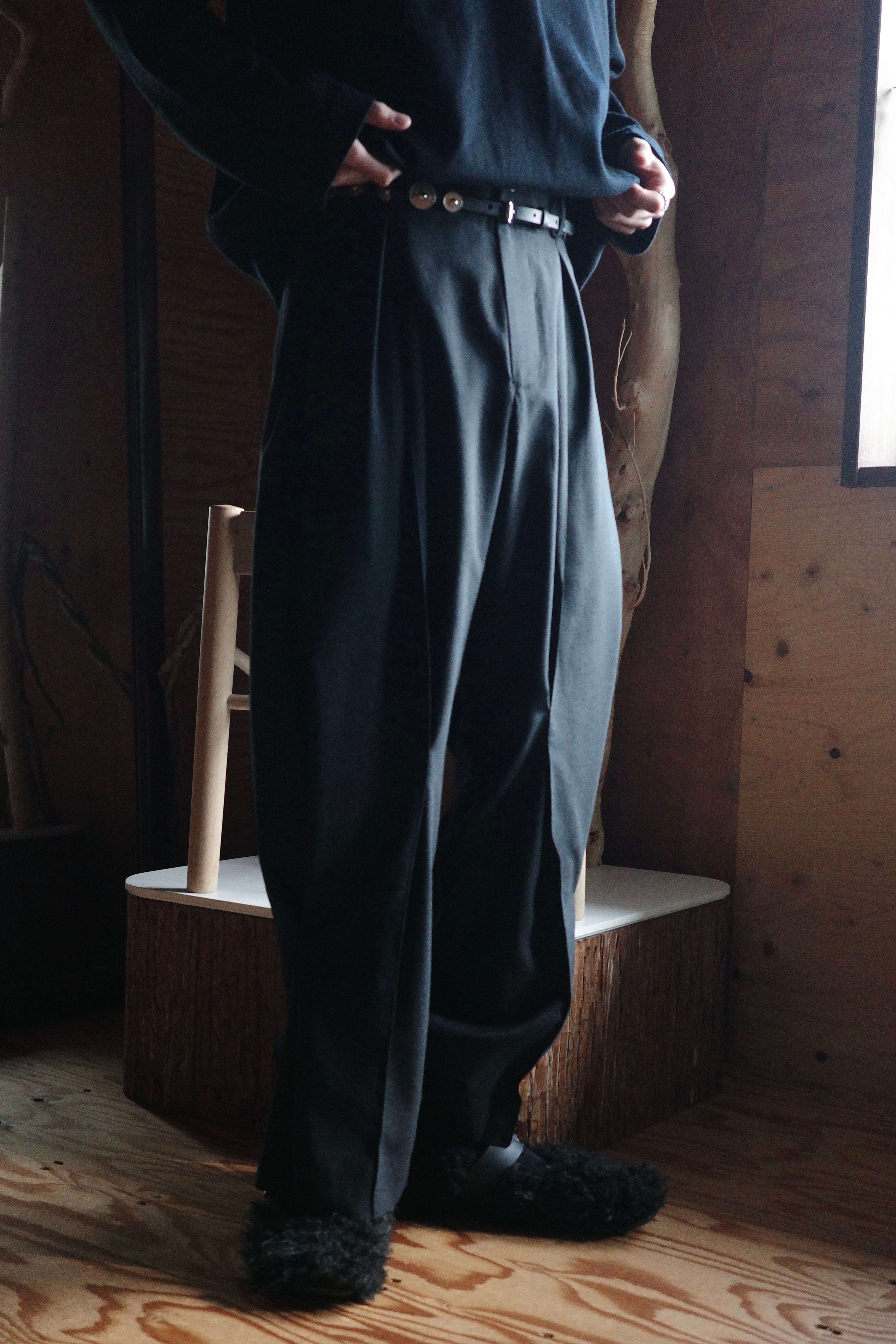 KHOKI【Pleated Dress Pants -Black-】