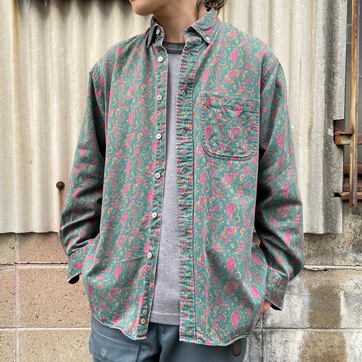 Cambridge Classics 総柄 ペイズリー柄 ボタンダウンシャツ メンズM 