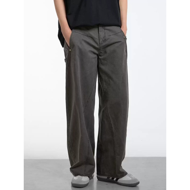 アシンメトリーポケットウォッシュワイドパンツ(2color)【221014】