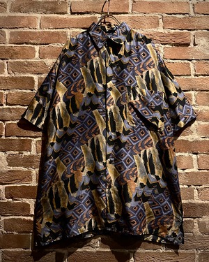 【Caka act3】Art Pattern Vintage Loose S/S Silk Shirt
