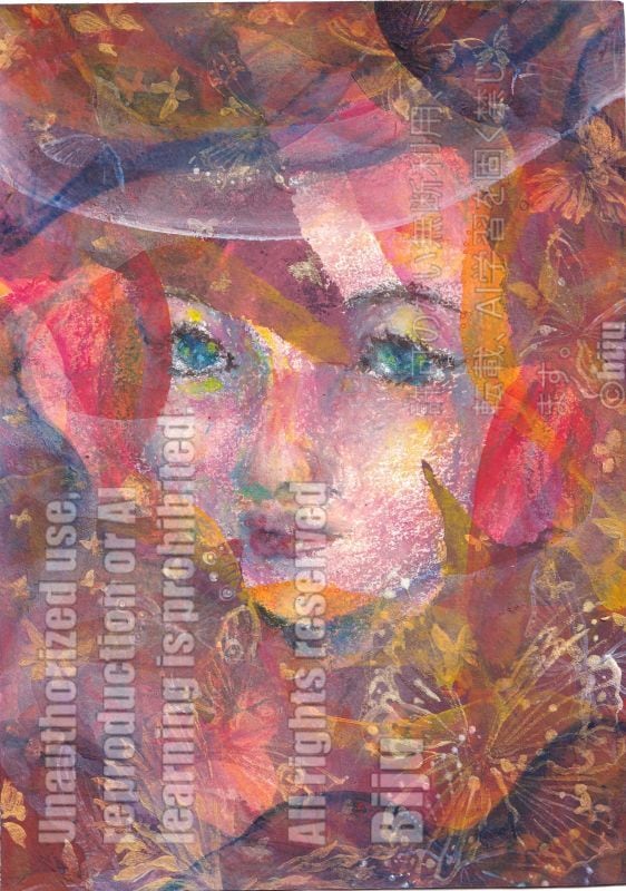 原画【夕陽の君】 アクリル＆クレヨン 絵画 | Pay ID