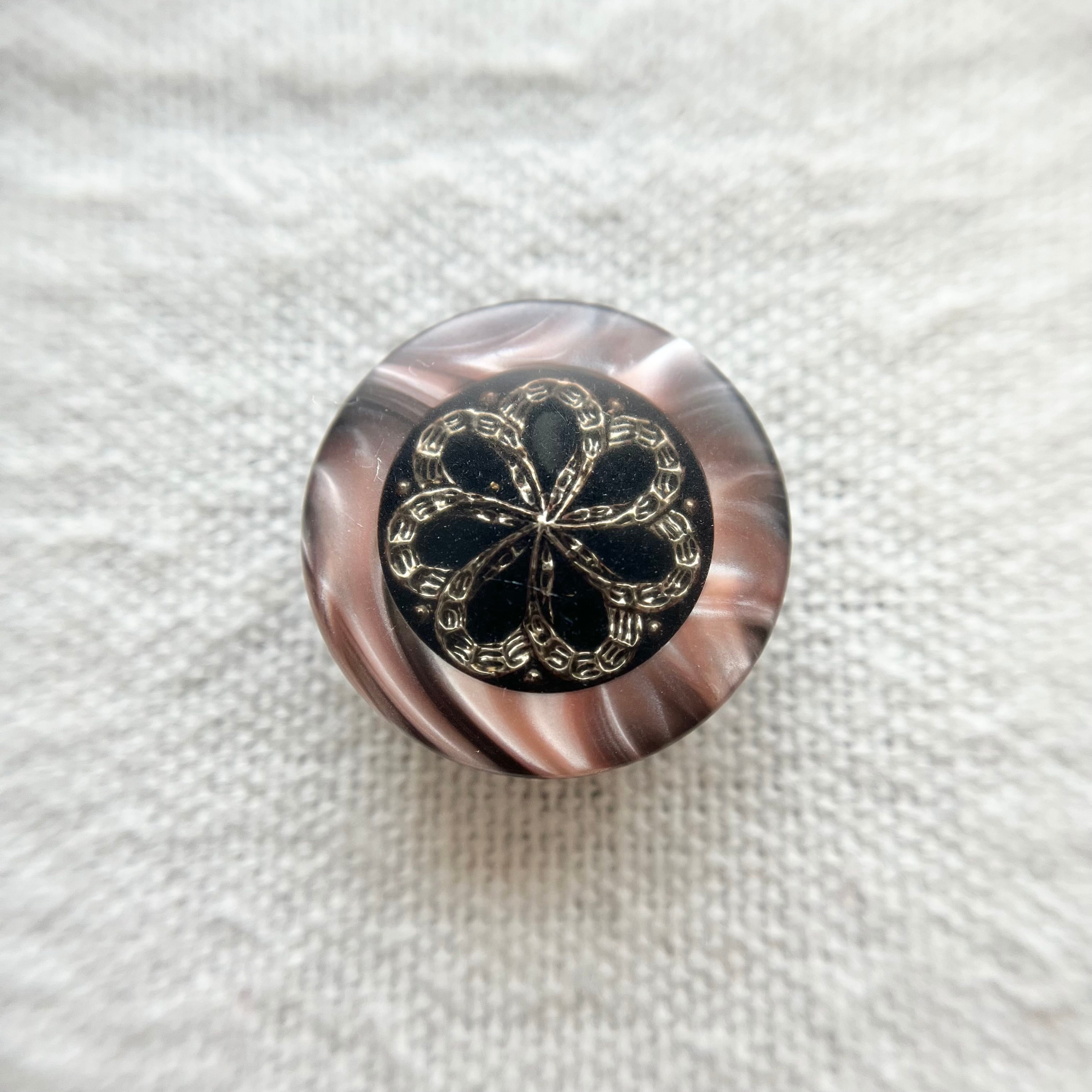 ピンクマーブル シルバーフラワー 20mm