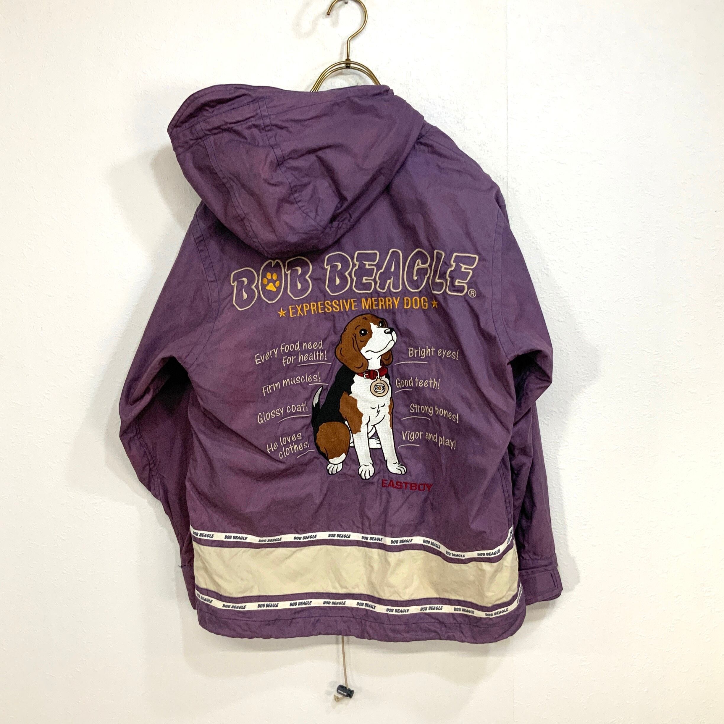 クリーム 希少 90s BOB BEAGLE ワンポイント ロゴ刺繍 表記L