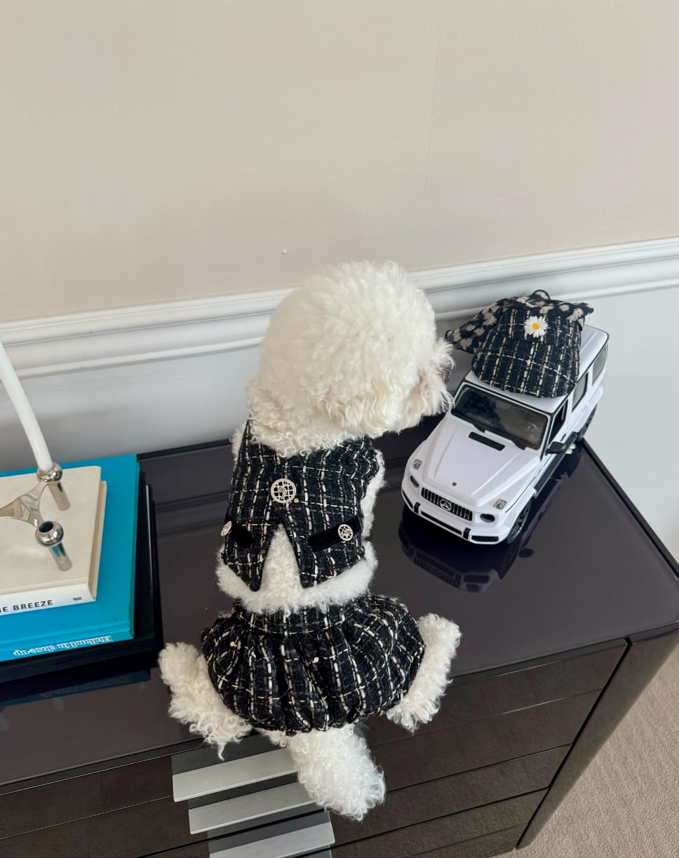 予約【songpyeon】Tweed Vest&Pants Set (Black)