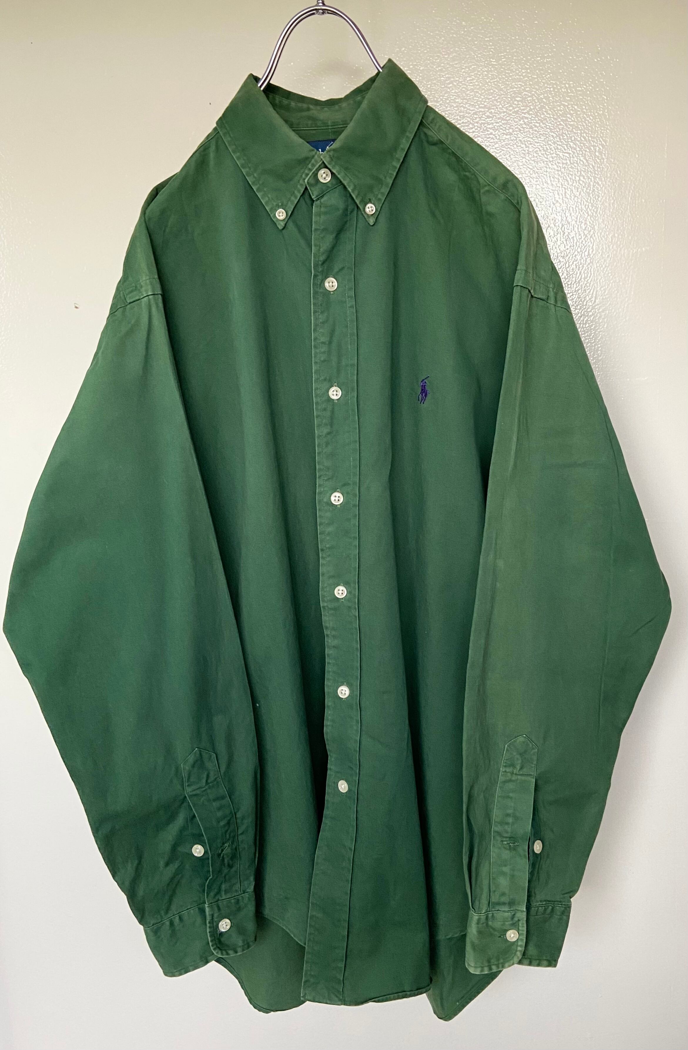 90s古着 POLO Ralph Lauren/ポロラルフローレン 長袖シャツ 緑 刺繍