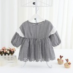 ギンガムチェックの長袖チュニックワンピ（ブラック）