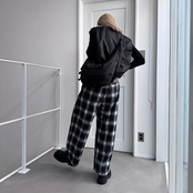 Double pleated ombre check PT/black