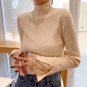 袖レースポイント　ボトルネックニット　AJ111-558