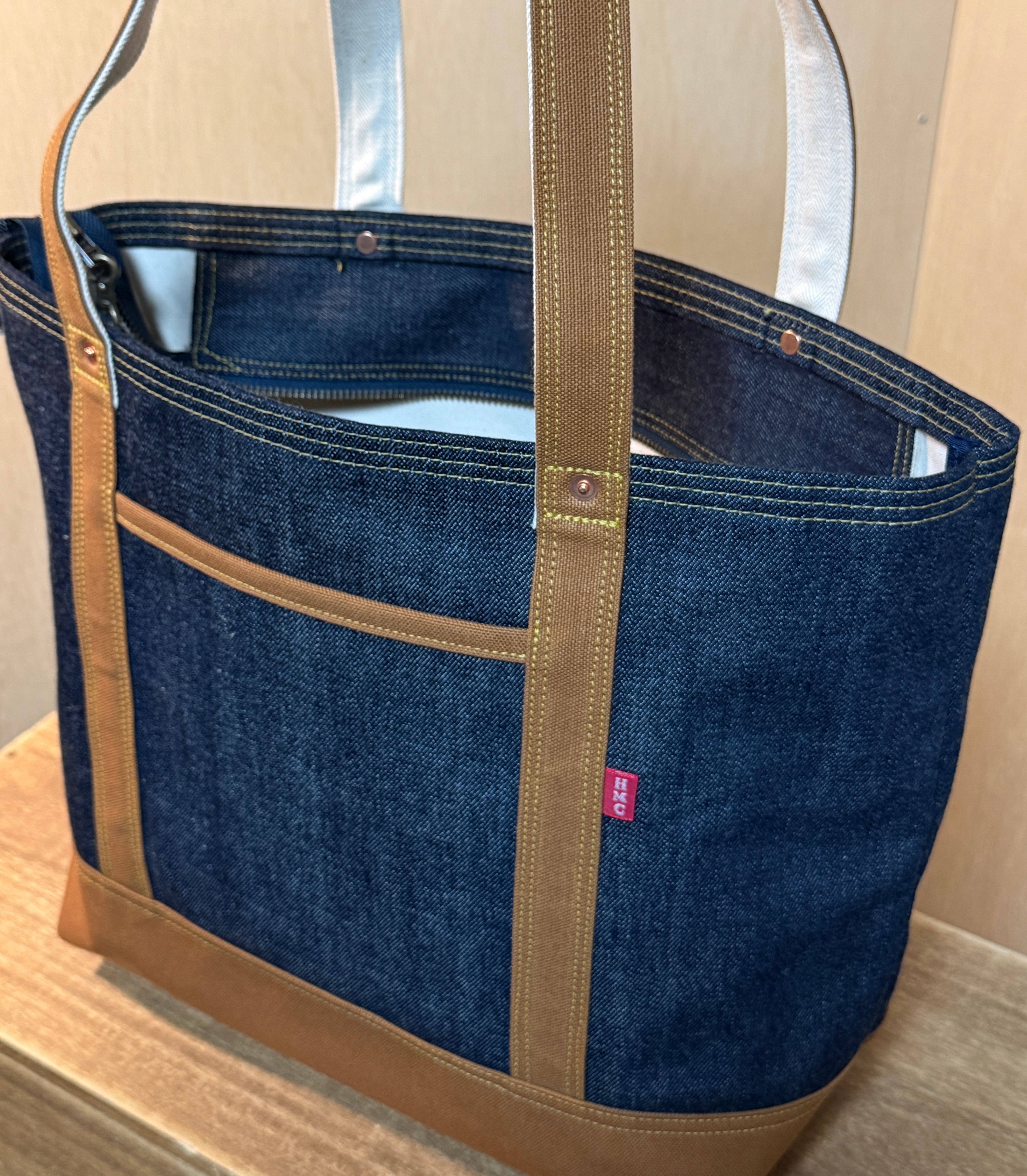 茶帆布デニムトートバッグ Lサイズ 【岡山デニム デニムバッグ デニム