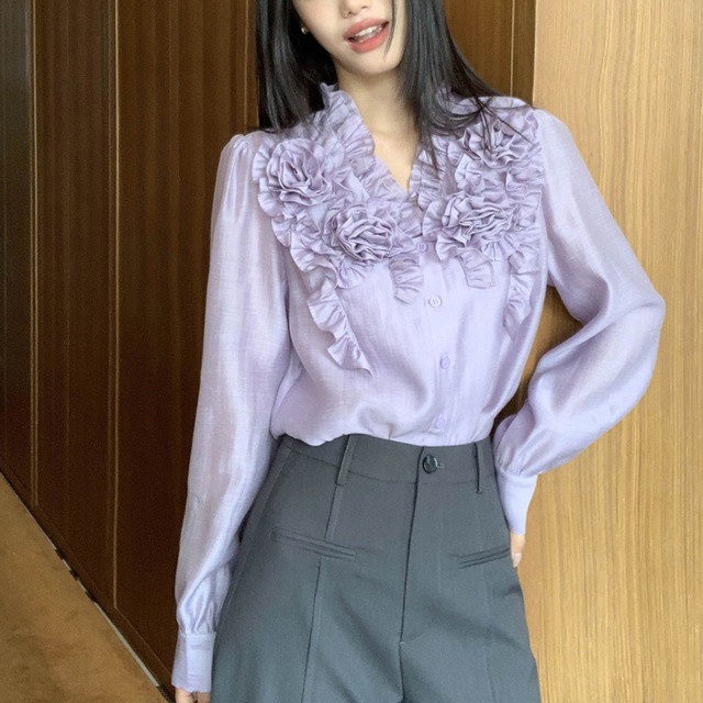 Rose motif collar shirt【2col】00222