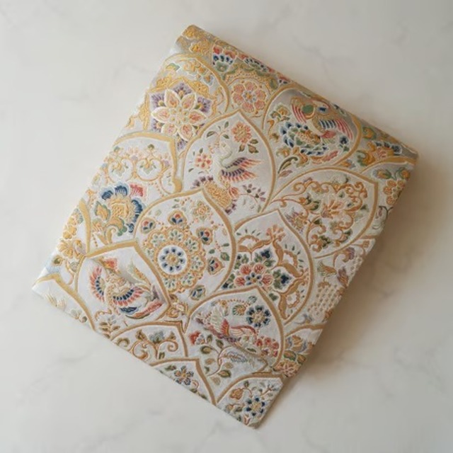 【ふくろ帯】銀地　正倉院華文　ふくろ帯