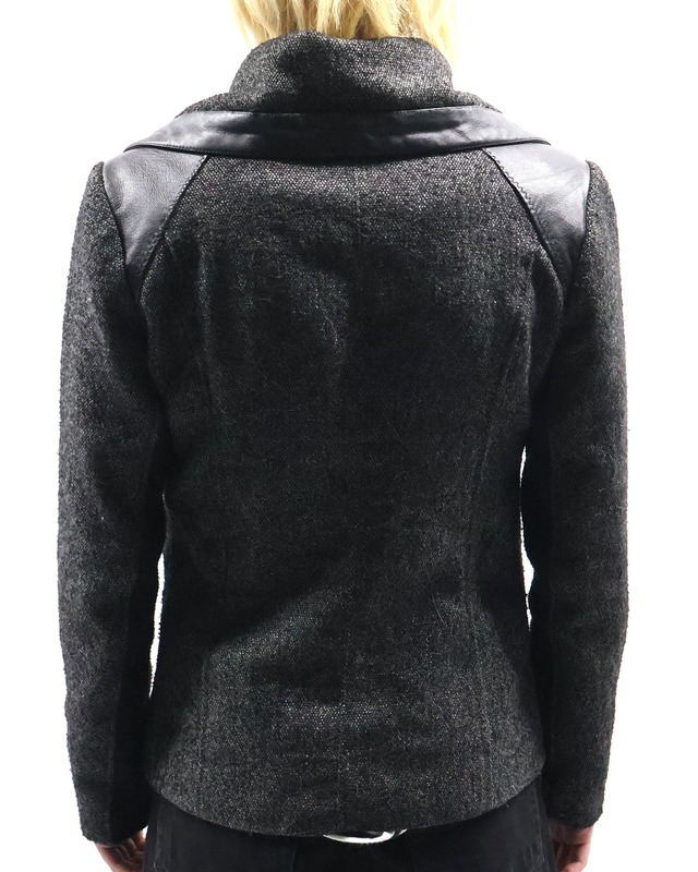 high neck tweed zip up blouson