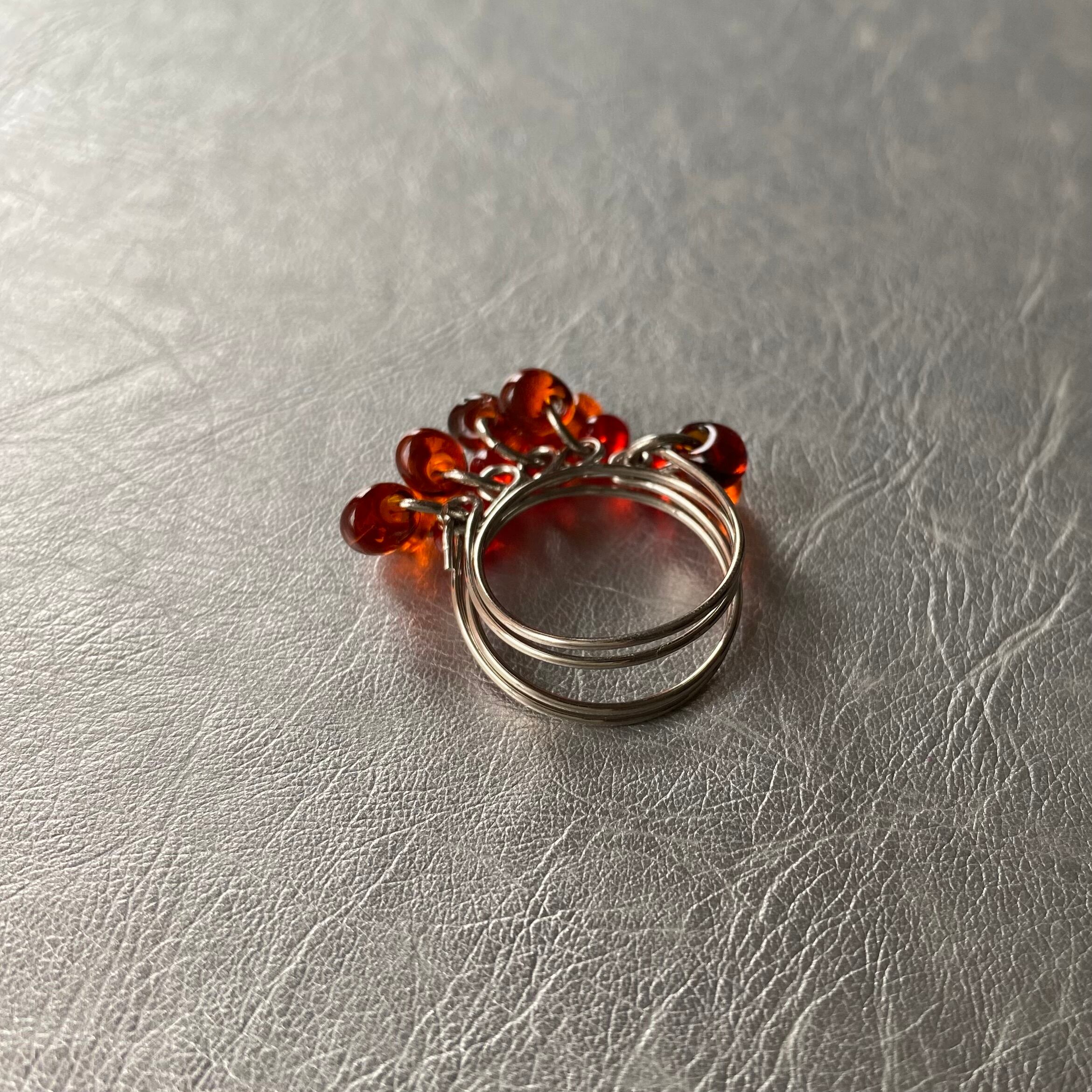 Vintage retro red glass beads ring レトロ ヴィンテージ