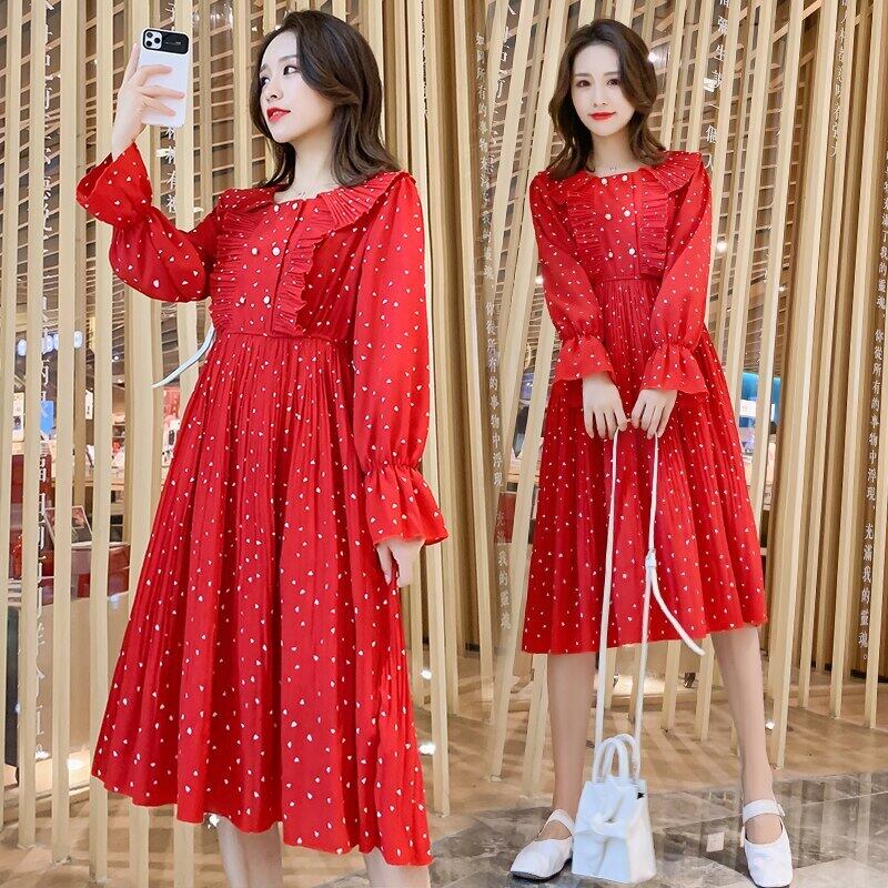 【新作】【送料無料】 愛のパターン印刷産後の女性の母乳育児ドレス長袖マタニティ看護ドレス2009-B-8535＃58 ロング AL expec389240021867