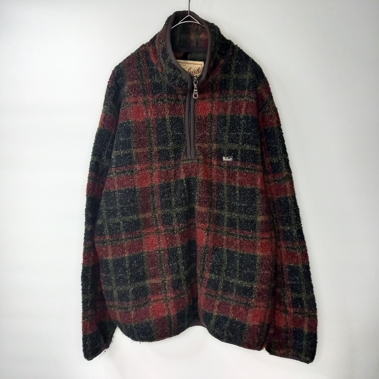 90s　アメリカ製　ハーフジップ　ボア　フリース　プルオーバー　チェック　L