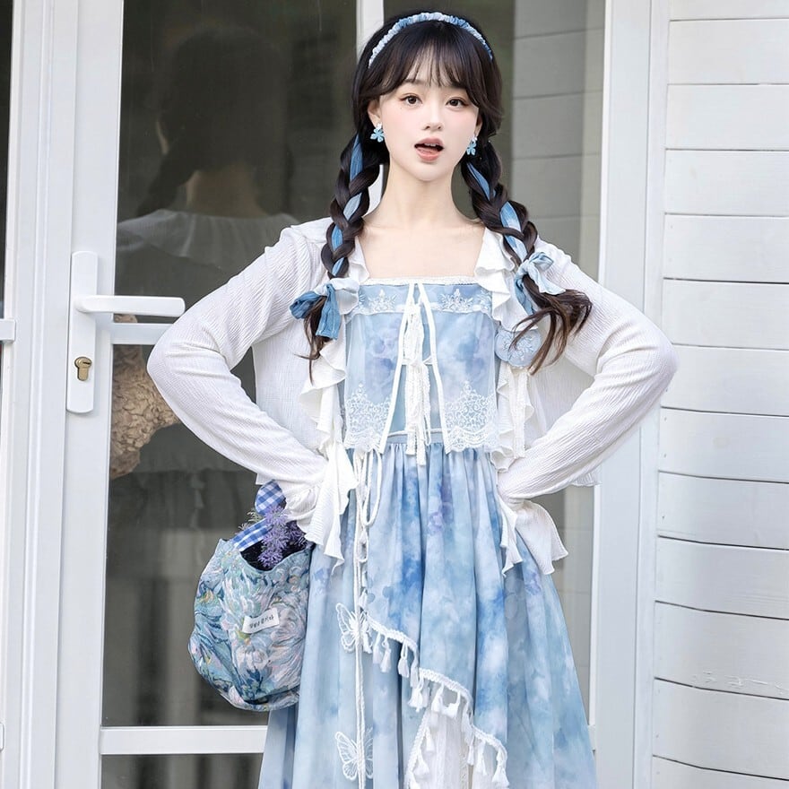 ロリータ 甘ロリ フリル ジャンスカ JSK ワンピース 水色 ロリータファッション 水色甘ロリ ボレロ付きジャンパースカート