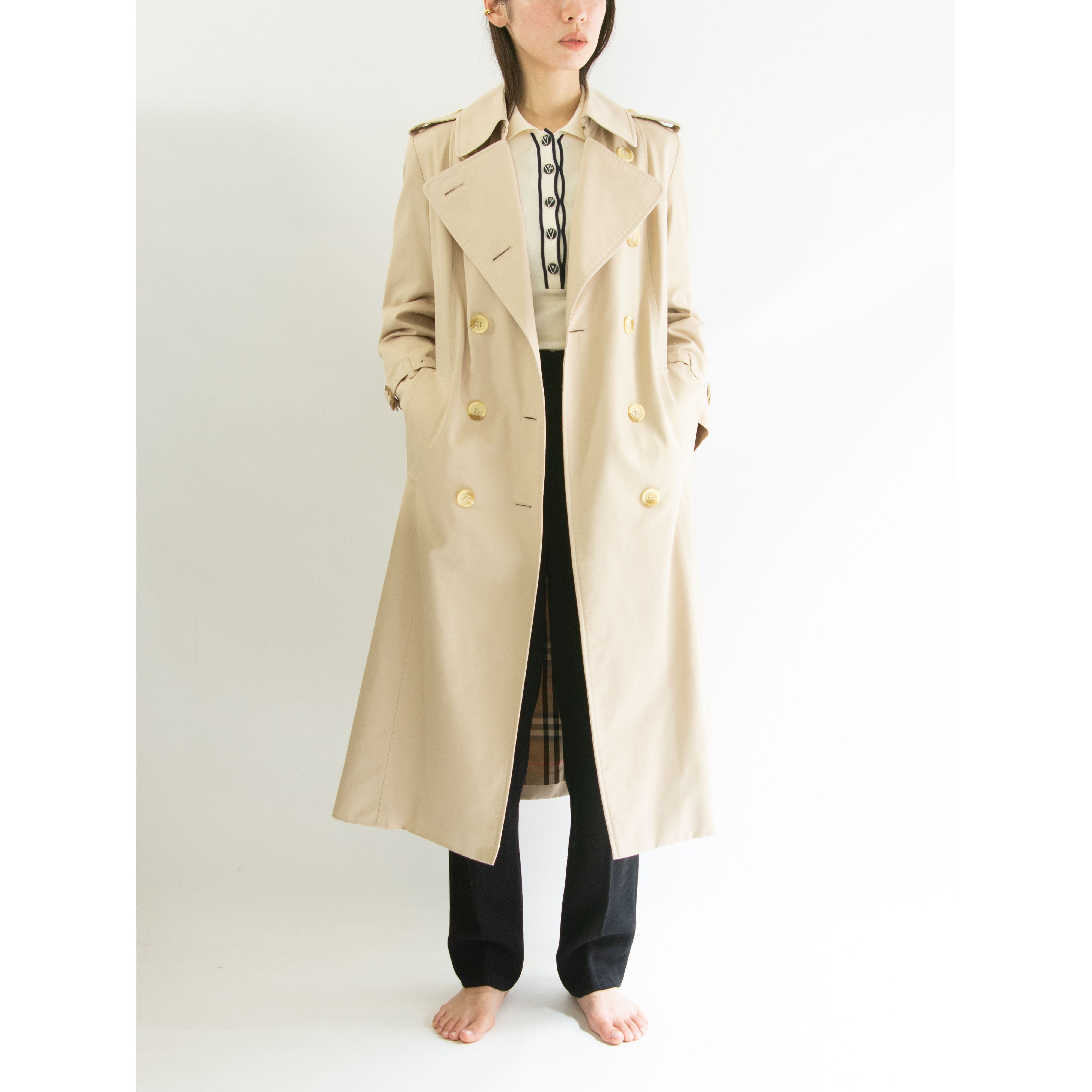 Burberrys】Made in England 80's polyester-cotton trench coat