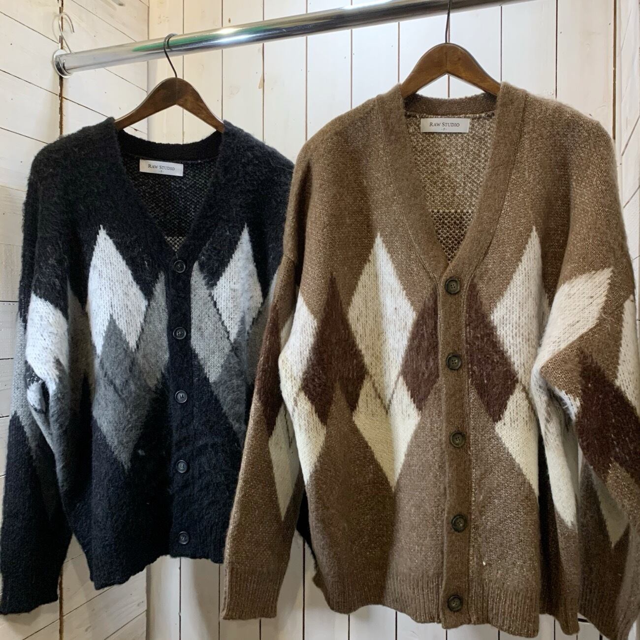 【VT-00851-15】Argyle pattern mohair knit cardigan / アーガイル柄　モヘア ニット カーディガン