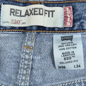 【LEVI'S】550 ジーンズ デニム ジーパン ワイドテーパード ジッパーフライ W36 L34 リーバイス ルーズ ダボパン ダメージ ジーンズ RELAXED FIT レソト製 US古着