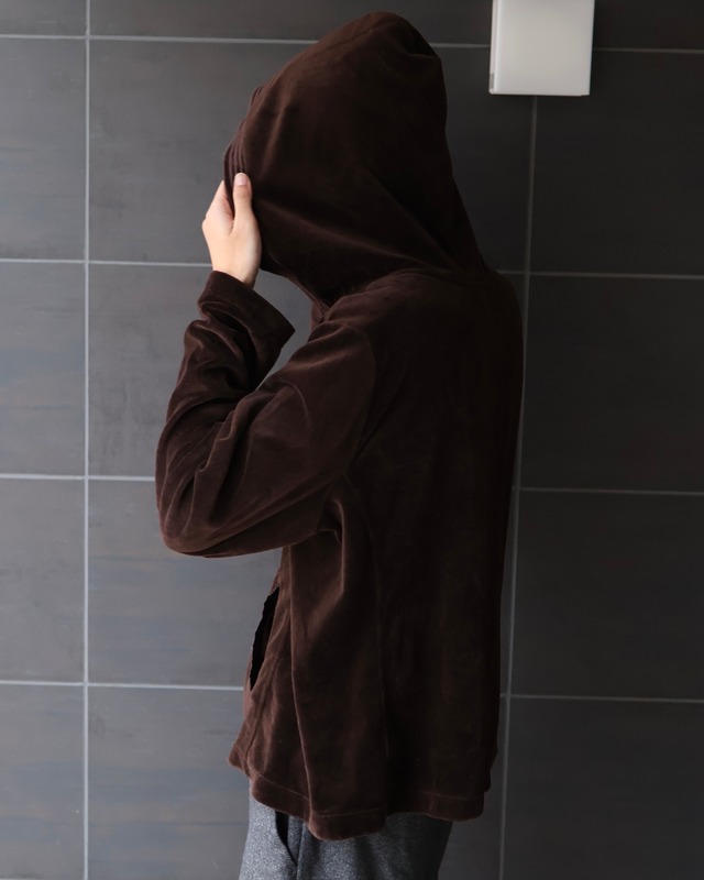 Hood detail velour zip hoodie